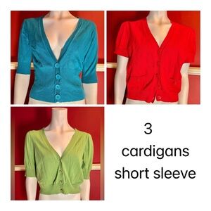 Set of 3 Short Sleeve Cardigans - Red, Green, Blue (teal) size XL